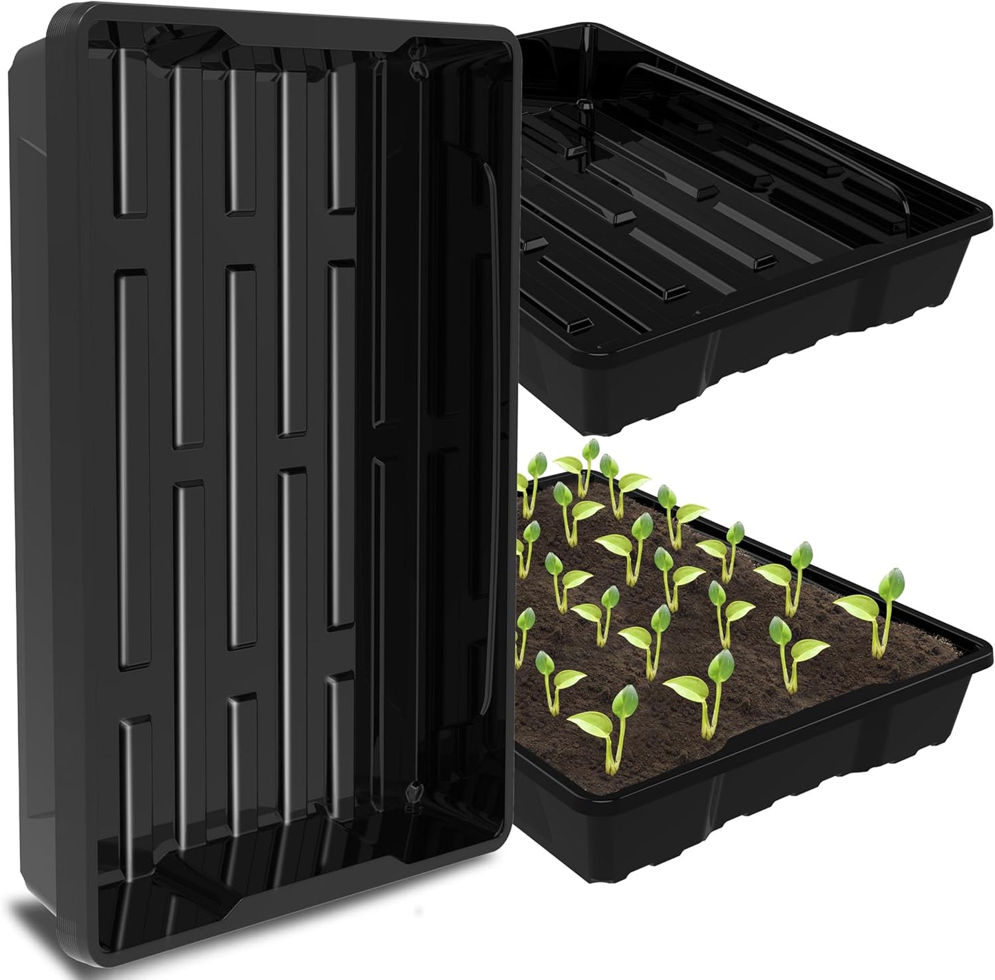 Gardzen 10 Pack Seed Trays, Reusable Plant Grow Trays, Ideal for Seed Starting, Microgreens, Indoor Gardening, and Greenhouse Plant Nurseries - No Drain Holes, 15.7" x 11.6"
