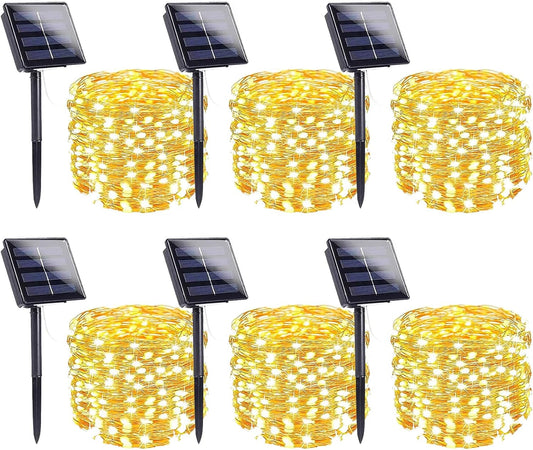 6-Pack Solar String Lights Outdoor, Extra-Long 600LED Fairy Lights Waterproof, Solar Twinkle Lights Copper Wire 8 Modes Fairy Twinkle Light for Xmas Tree Garden Party Wedding (Warm White)