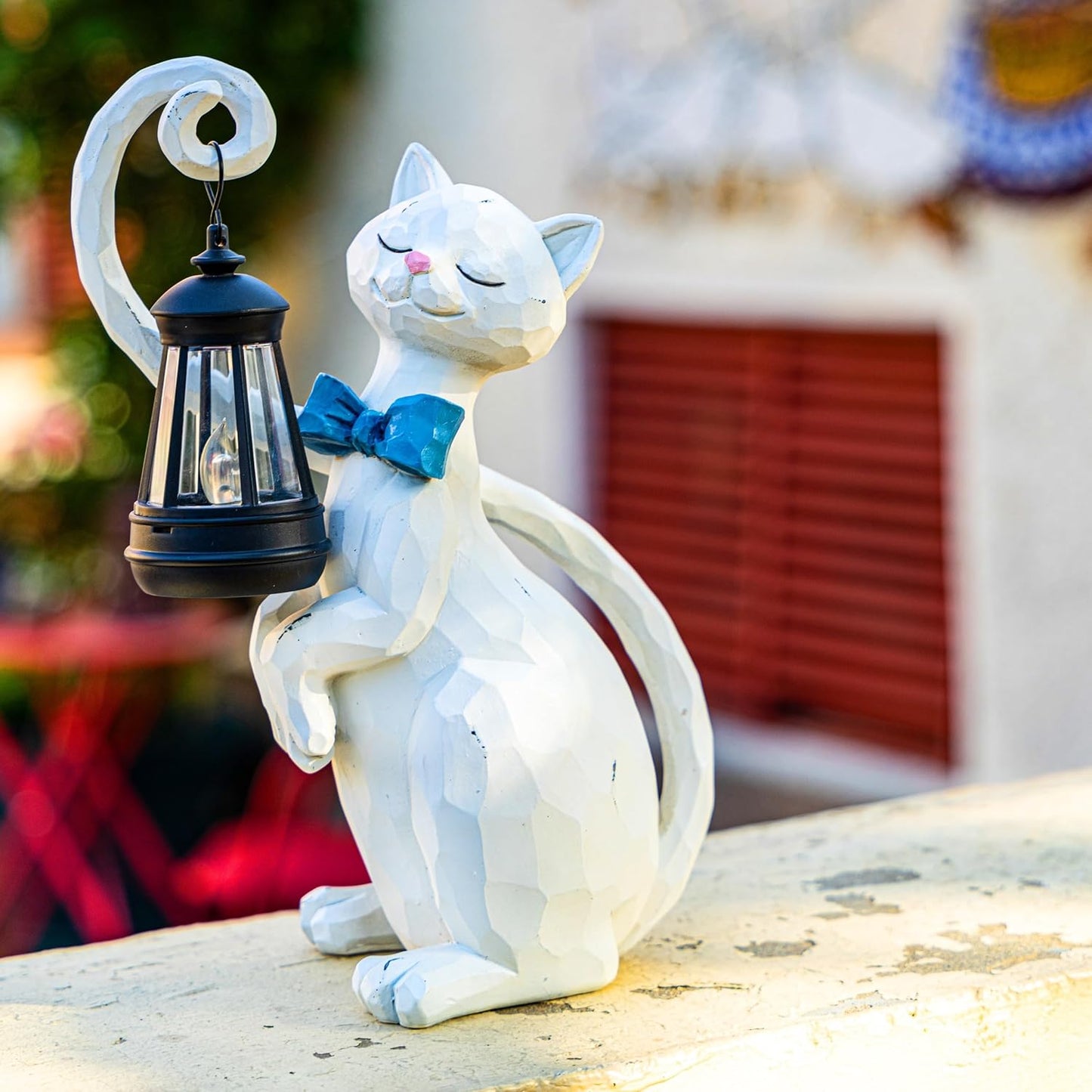 WHIMSYNOOK 10.7" White Cat Solar Garden Light Statue – Outdoor Garden & Yard Decor, LED Lantern, Gift for Cat Lovers