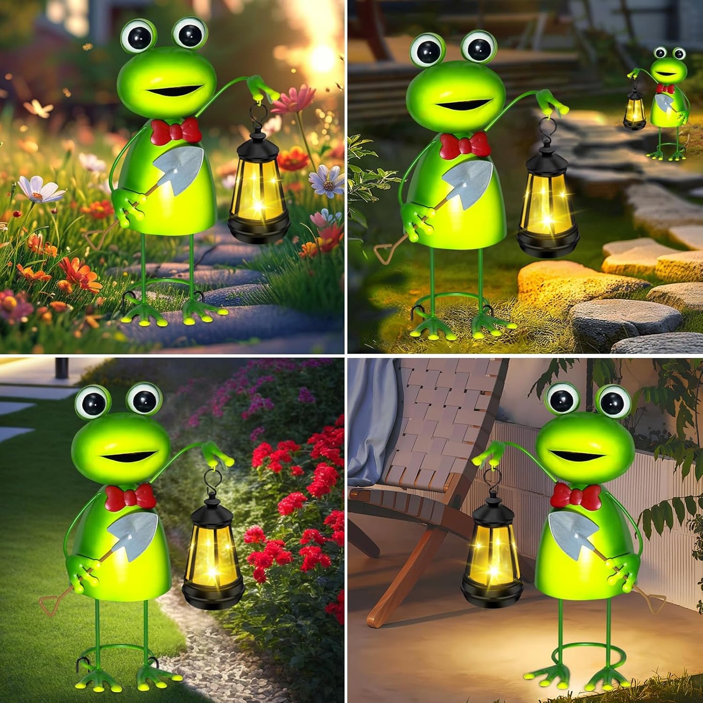 Solar Garden Lights Frog Statue with Solar Lantern Lights,13.78in Tall Frog Decor Fairy Accessories,Birthday Gifts for Women Mom Grandma,Big Metal Decorative Stakes for Home decor,Patio,Porch,Yard Art