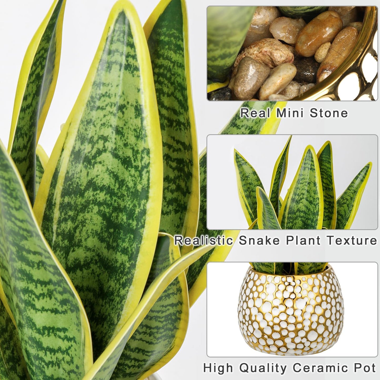 Hollyone Artificial Snake Plant Potted Faux Sansevieria Trifasciata Plants, 13" Tropical Fake Plants in Ceramic Pots for Home Office Room Indoor Decor Housewarming Gifts