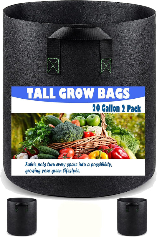20 Gallon 2 Pack Grow Bags, Heavy Duty Nonwoven Aeration Fabric Plant Grow Pots for Vegetables