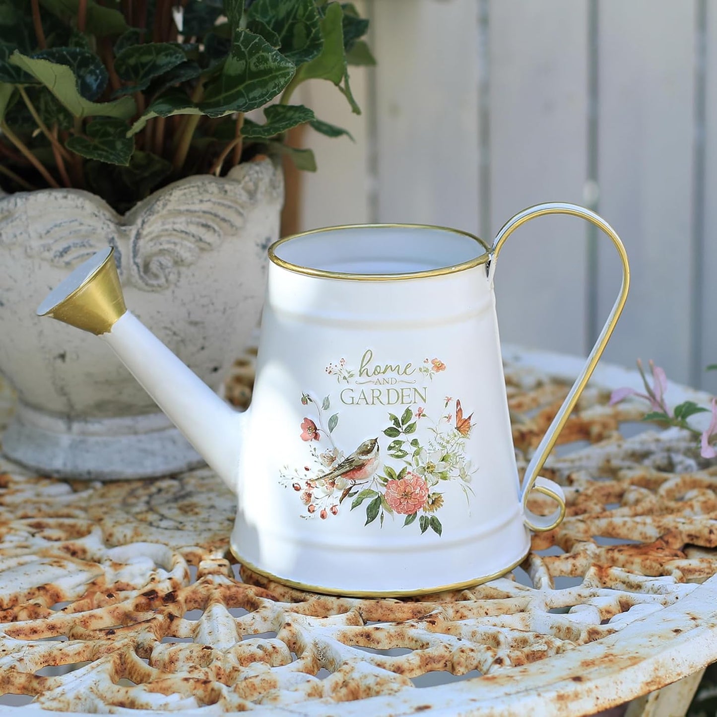 Cute Small Watering Can Indoor Plants Garden Metal Decorative Watering Cans for Outdoor Plants Bonsai Outdoor Garden Flower Decorative (White, 1.5L, 50.7 Oz)