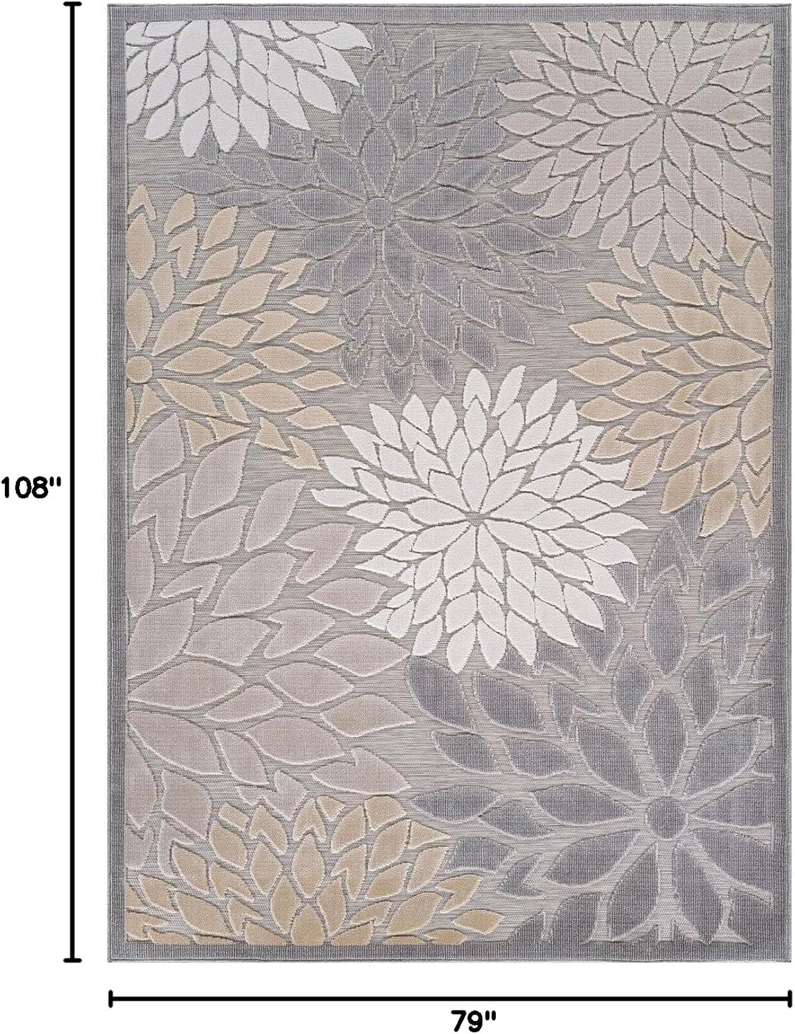 Beverly Rug Outdoor Rug 6x9 Modern Floral Tropical Area Rugs for Indoor and Outdoor Patio Easy to Clean Non Shedding Living Room Porch Garden Washable Outside Carpet (6 x 9 Gray)