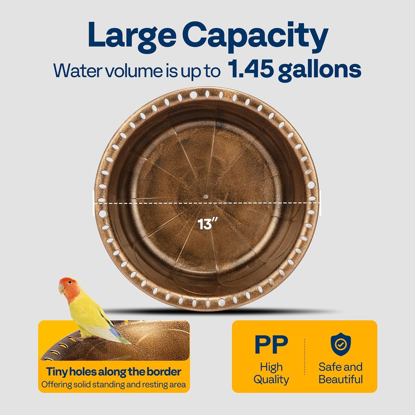 VIVOHOME Polyresin Bird Bath Bowl with Metal Stake, 29 Inch Height Outdoor Freestanding Birdfeeder, Capacity 1.4 Gallons, 5-Pronged Base, Copper