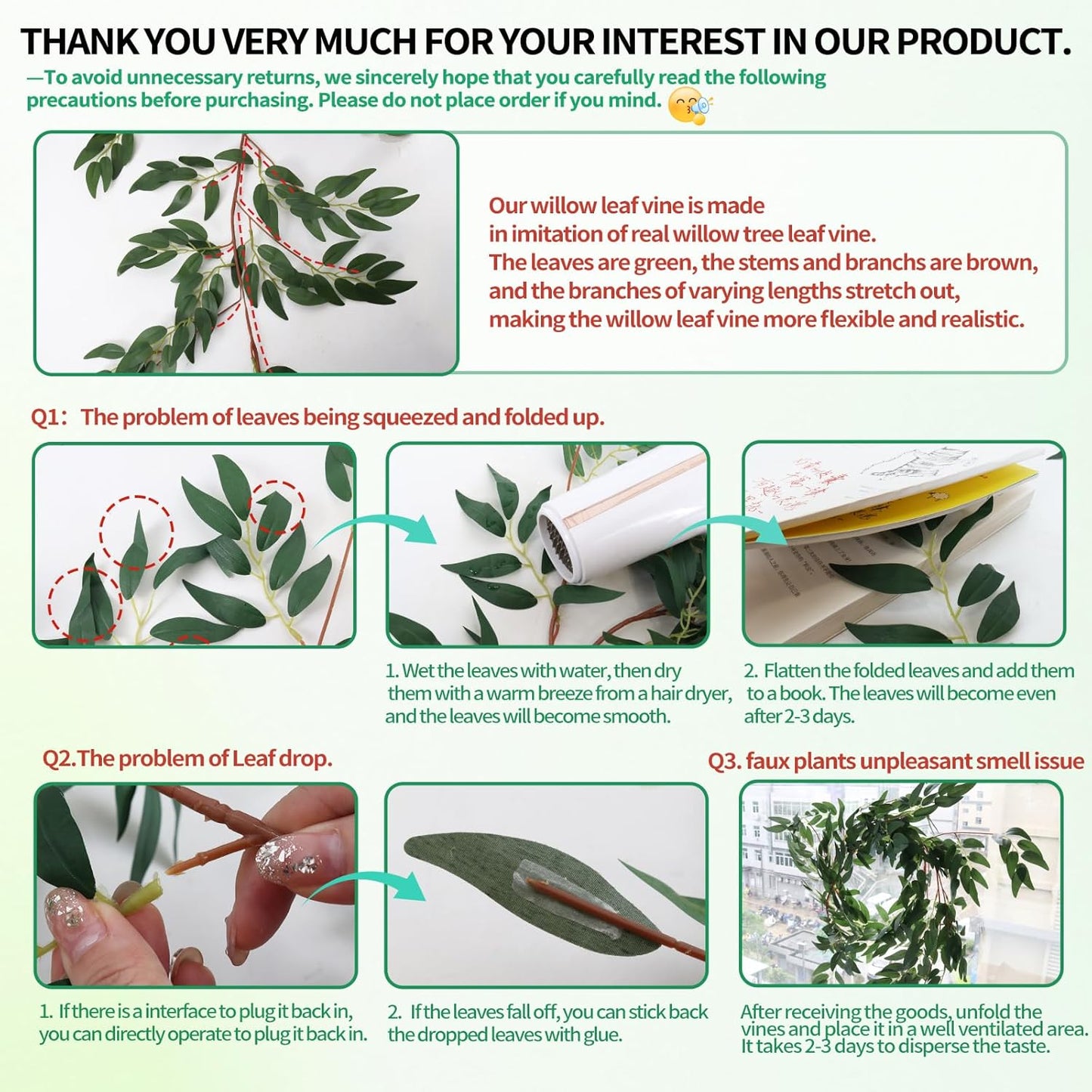 RECUTMS Artificial Willow Leaves Vine Twigs 2Pcs 5.7Ft Fake Hanging Ivy Plants Silk Green Leaf Rattan Garland Greenery Decor for Indoor Outdoor Home Wedding Arch Jungle Beach Birthday Party Garden