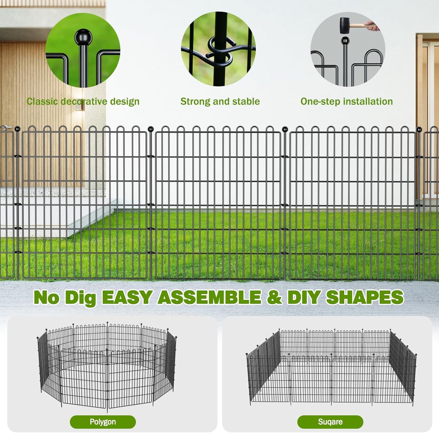 20 Panels No Dig Decorative Garden Fence with 2 Gates for Yard, 40 in(H) X 47.2 ft(L) Animal Barrier Fencing for Outdoor Dog, Metal Portable Garden Fences for Borders, Pets, Landscape, Temporary Fence