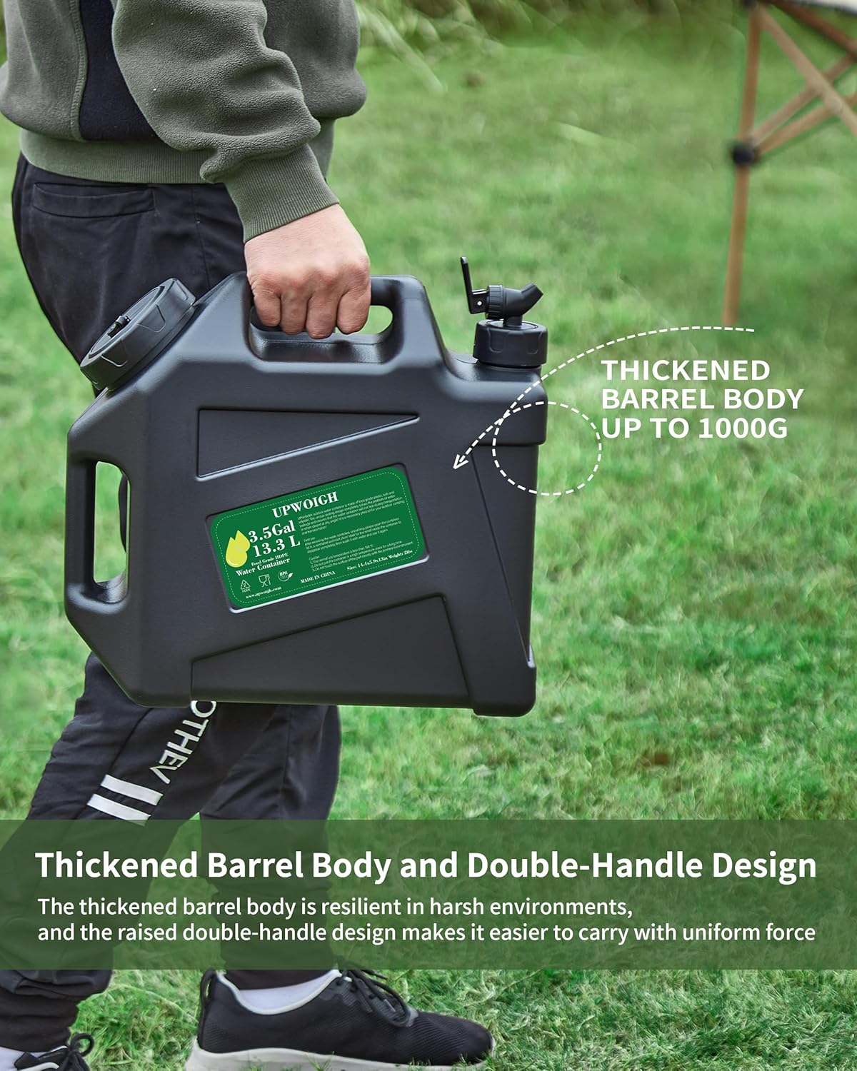 3.5 Gallon Water Jug(14.5x13.3x6in), Overlanding Gear Water Containers Spigot, Camping Essential Truly Leak-Proof Press Faucet Black Water Tank,BPA Free Portable Water Storage for Outdoors Hiking RV