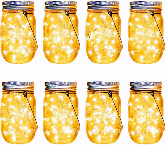 Mason Jar Solar Lights,8 Pack 30 LEDs Fairy Hanging Mason Jar Lights,Solar Lanterns for Outdoor Patio Party Garden Wedding Christmas Decor Lights(Mason Jars/Handles Included)