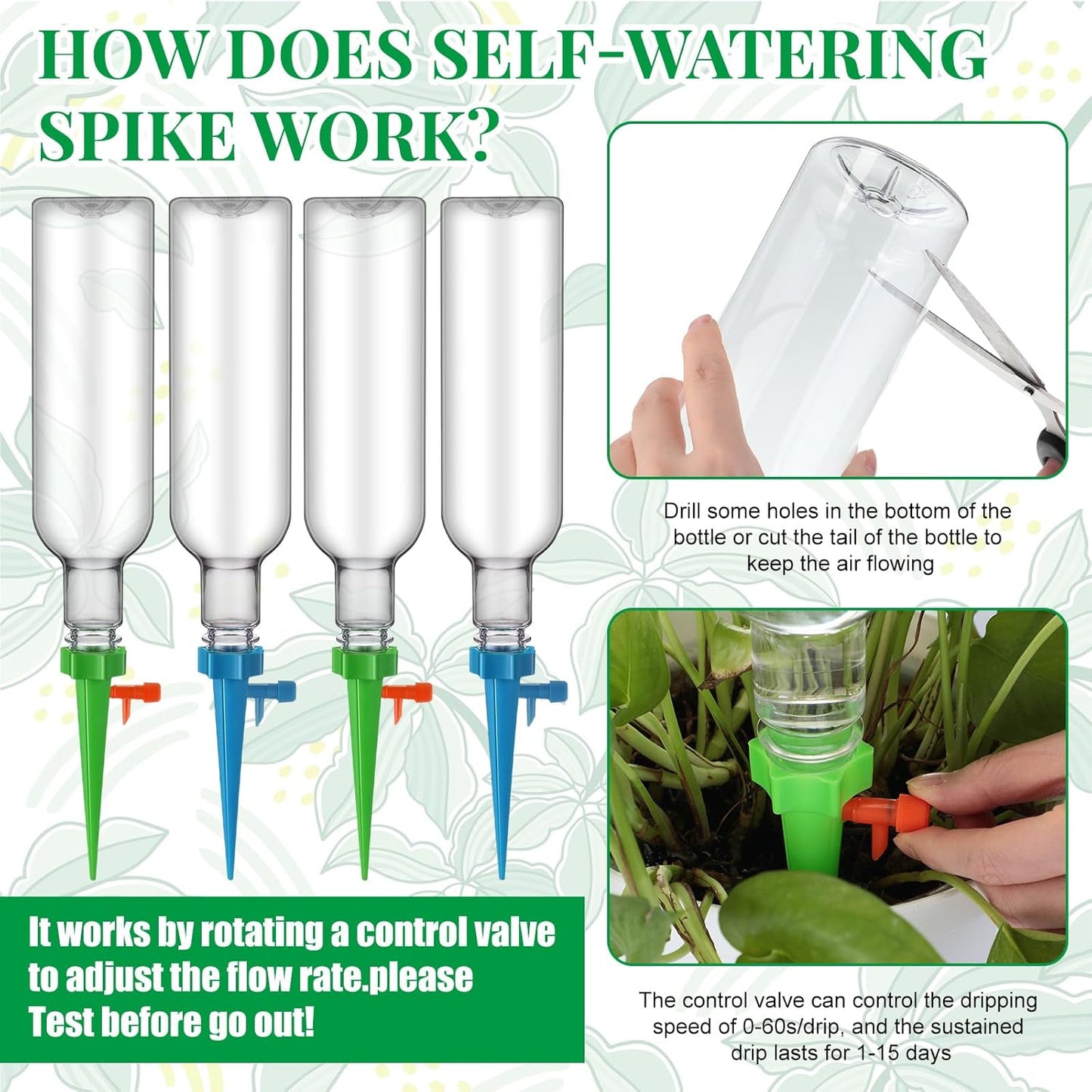 16 Set Plant Watering Devices with Self Watering Spikes and 26 oz Plastic Bottles Plant Waterer Devices with Adjustable Control Valve Switch Indoor Outdoor (Clear)