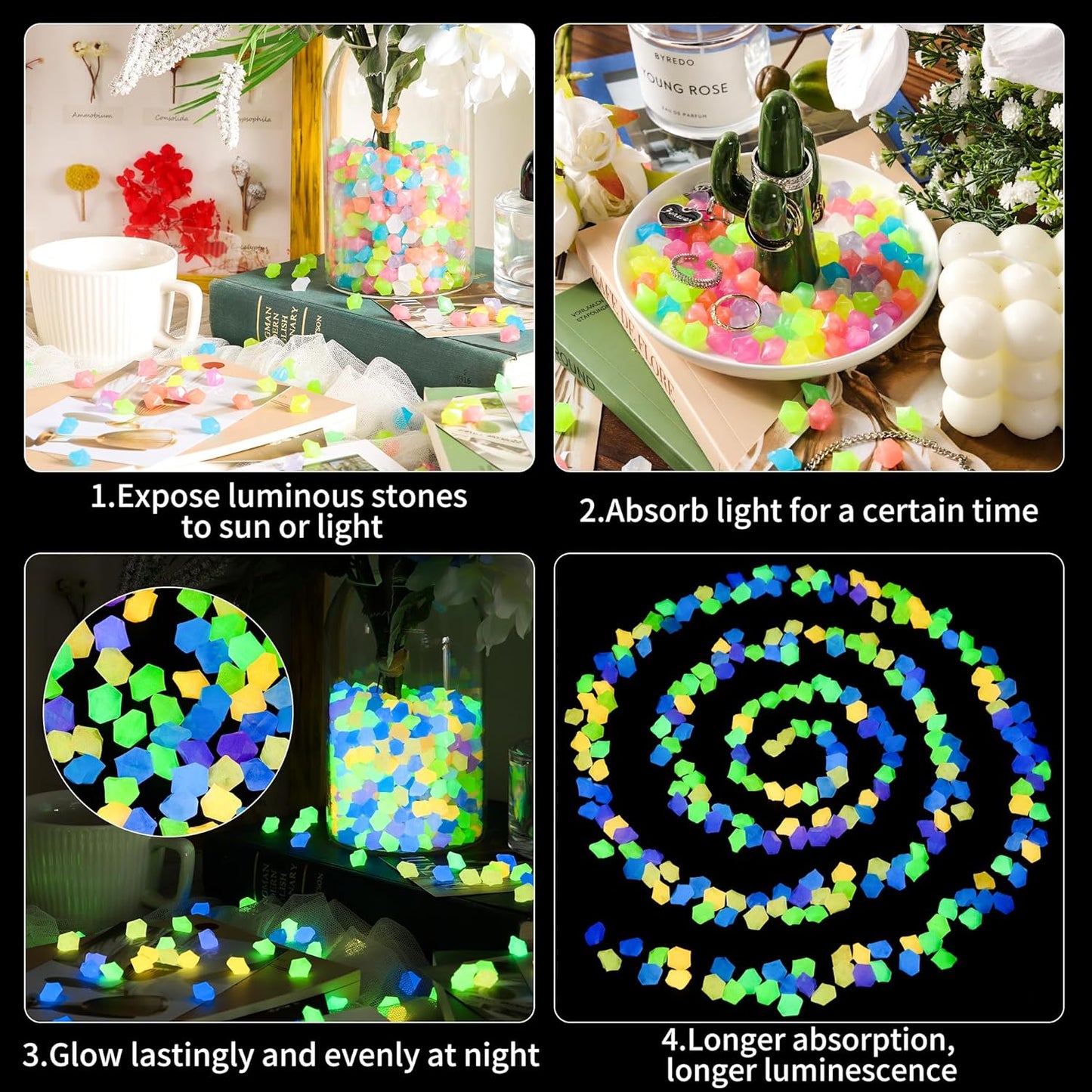 OSOPOLA 750 PCS Glow in The Dark Rocks - Mixed Color Fish Tank Decorations Diamond-Shaped Pebbles Rocks for Aquarium Glowing Rocks Accessories FD05MX750C