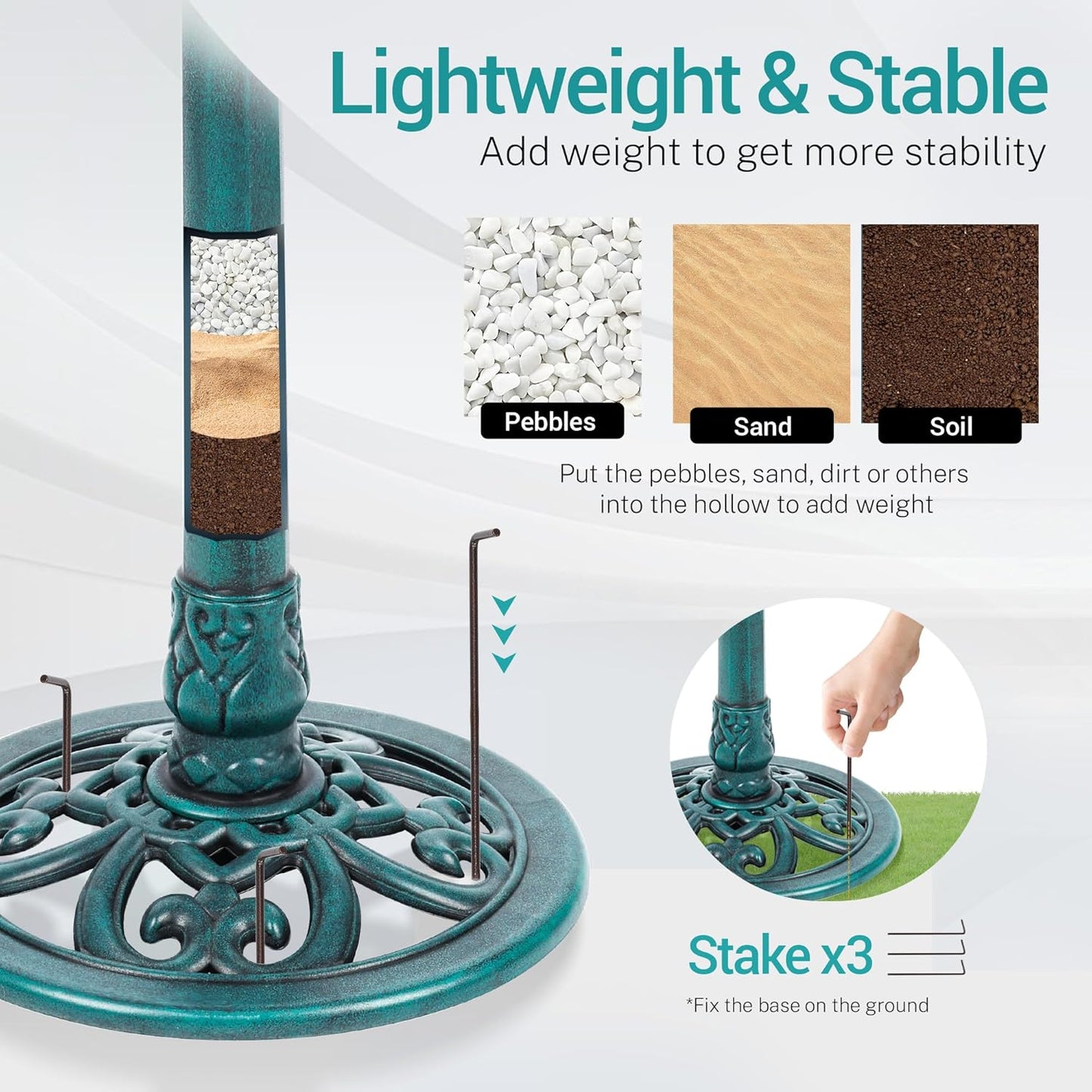 Bird Bath 28 Inch Height, Polyresin Standing Antique Birdbath for Outdoor Garden Decor, Green