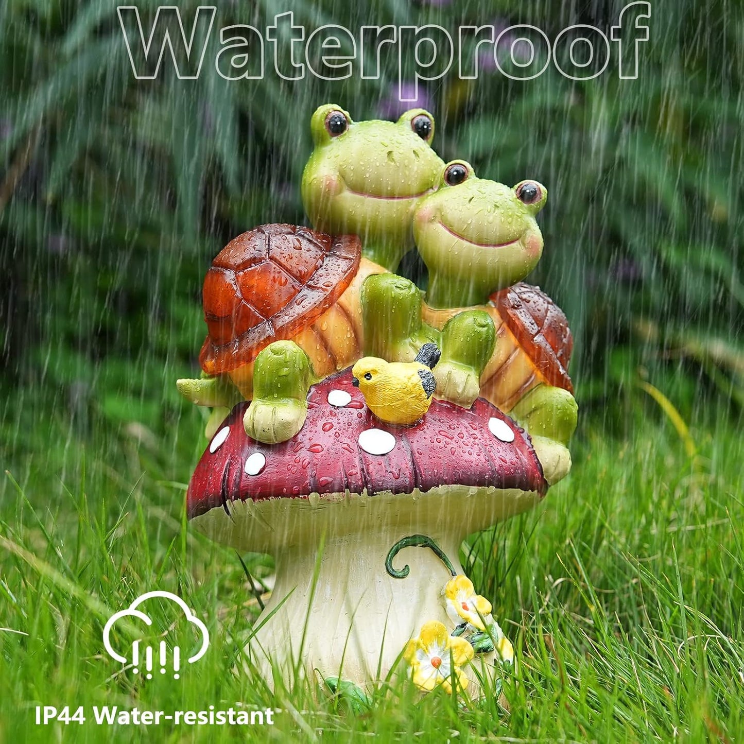 Solar Light Turtle Garden Statue, Turtle on Mushroom Figurine, Lovely Tortoise Garden Statue with 5 LED Lights for Patio, Balcony, Yard, Housewarming, Lawn Ornament, Outdoor Lawn Decor