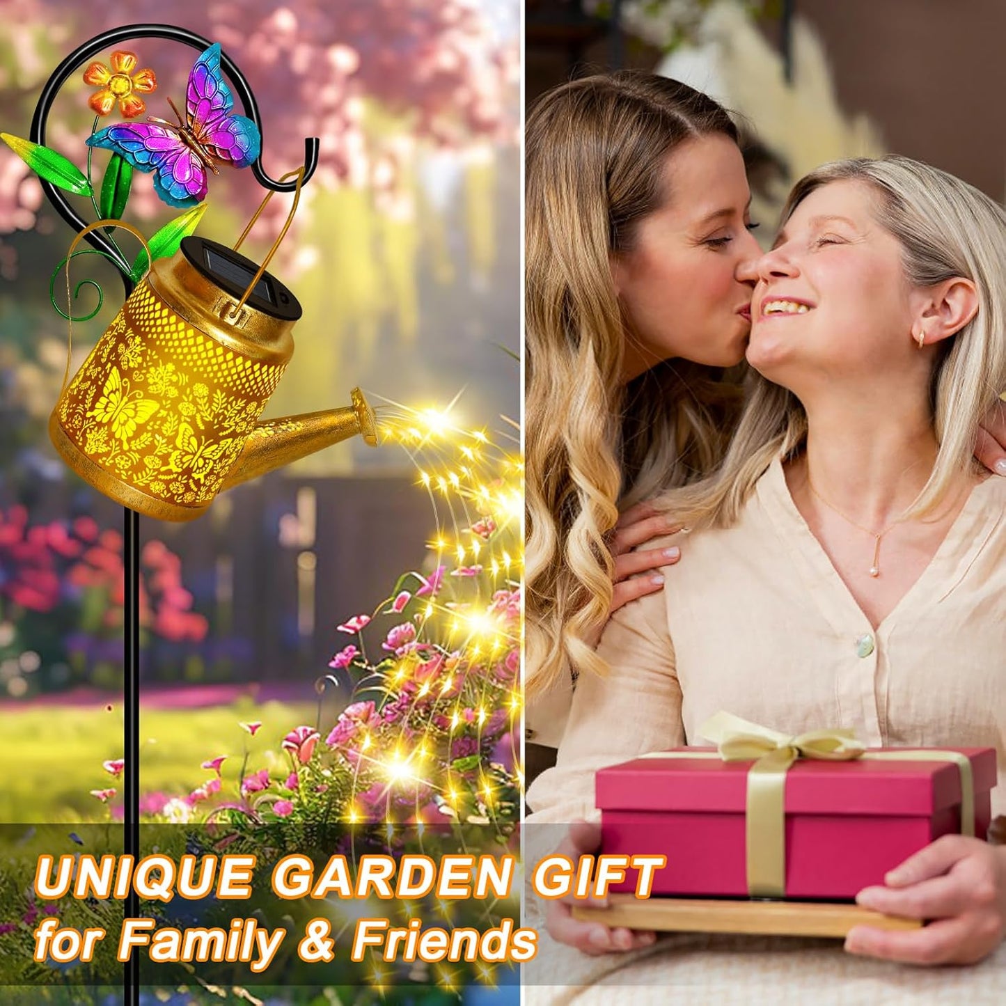 Butterfly Solar Watering Can Lights, Outdoor Waterproof Garden Lanterns with Shepherd Hook, Solar Garden Decor for Yard Outdoor Landscape Pathway Porch Patio, Gift for Women Mom Grandma, 2 Pack