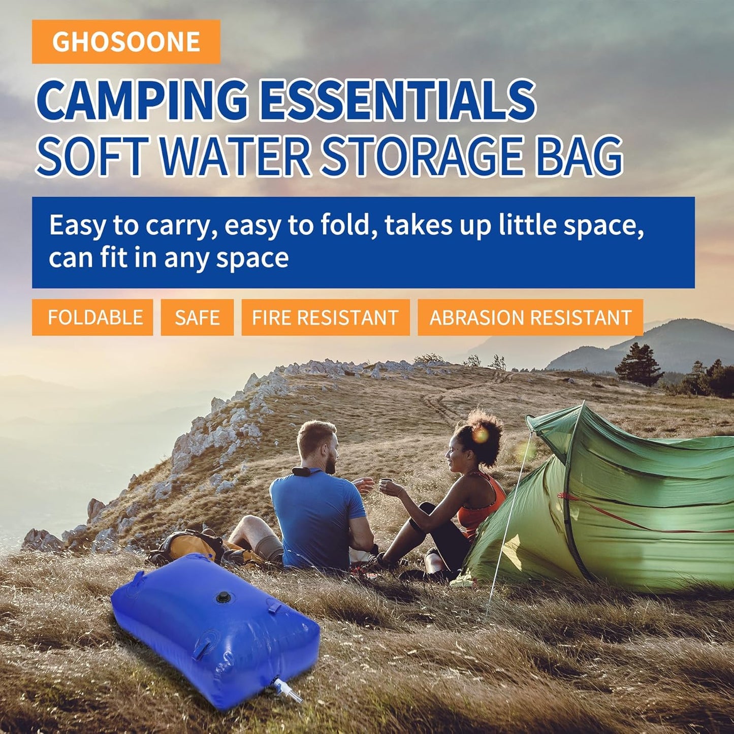 1000 L/264 Gal Water Bladder Tank, Foldable Portable Water Storage Container, Emergency Water Bag for RV, Truck Bed, Fire Prevention, Drought Resistance, Blue