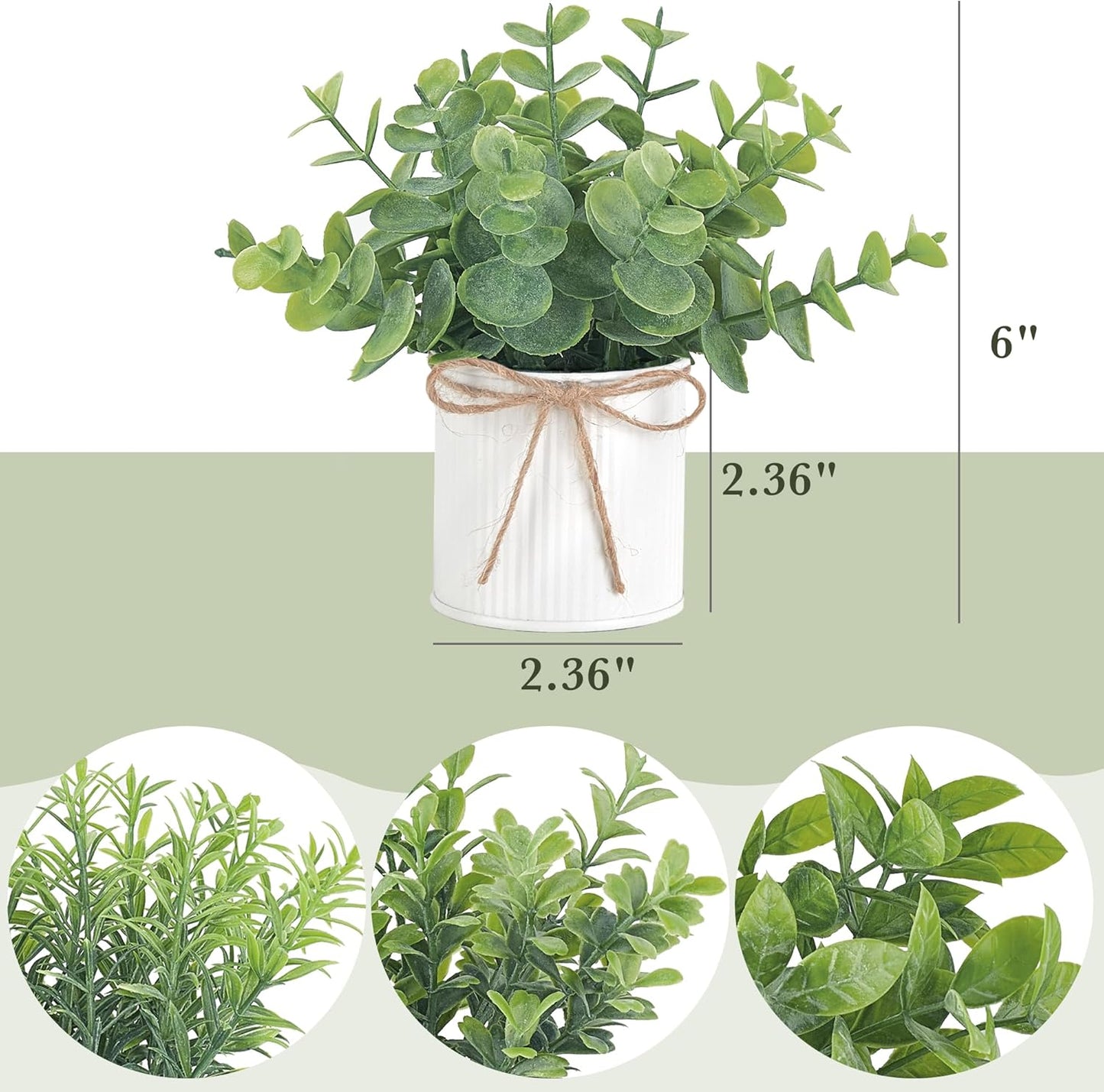Mkono 4 Packs Small Fake Plants in Farmhouse Galvanized Pots Table Centerpiece Mini Potted Artificial Plants Faux Eucalyptus for Shelf Office Rustic Home Decor (White)