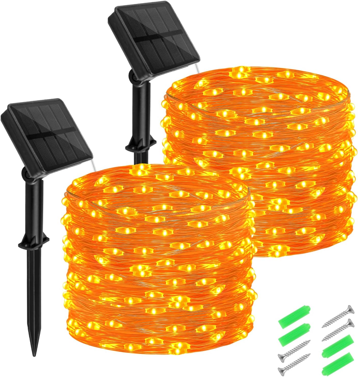 Halloween String Lights Outdoor Waterproof, Solar Fairy Lights 16.4ft 50LED 8 Modes Orange Halloween Lights for Yard Outside Pathway Patio Party Backyard Decorations
