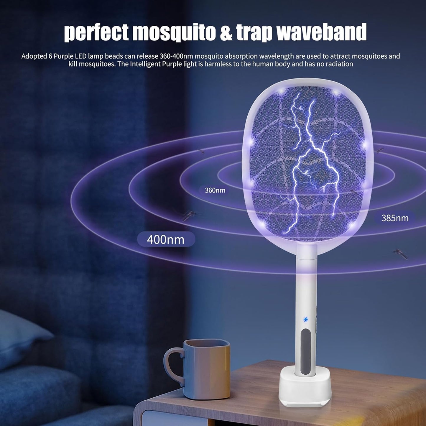 Lulu Home 2-in-1 Electric Bug Zapper Racket, 3000V High Voltage LED Lighted Handheld Mosquito Swatter with 3 Layer Safety Mesh, USB Charging Portable Fly Killer Racquet for Indoor Outdoor Use