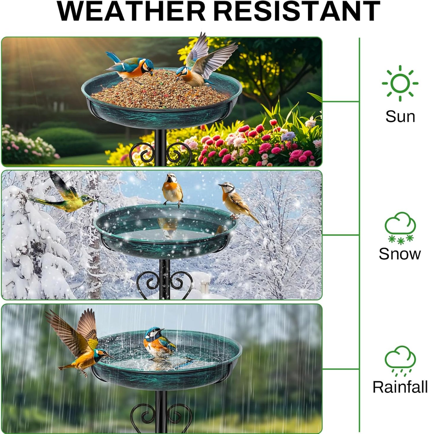 Metal Bird Bath for Outside, Vintage Freestanding Birdbaths with Metal Stake, Upgraded 5 Pronged Base Birdfeeder Feeder Bowl for Outdoors Garden Patio Yard Lawn Decor (Vintage Green)
