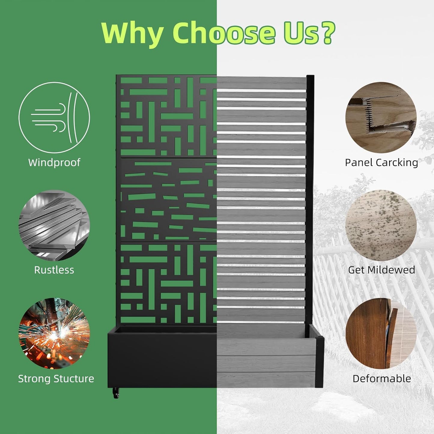 Casaphoria Metal Raised Garden Bed with Trellis and Wheels, 72"x47"x16" Planter Box for Climbing Plants, Vegetables & Vines, Features Drainage Holes and Privacy Screen, Black(Helen&Gerald)