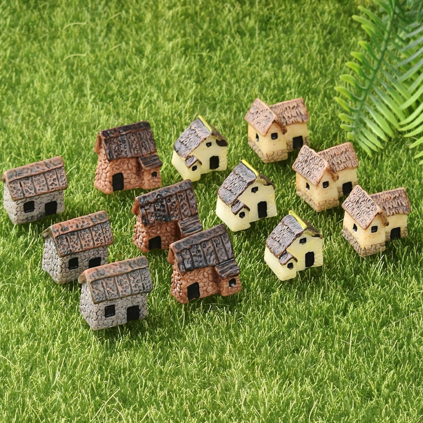 16PCS Miniature Stone House Mini Fairy Garden Cottage House Micro Village Thumbnail Huts for Fairy Garden DIY Plant Pot
