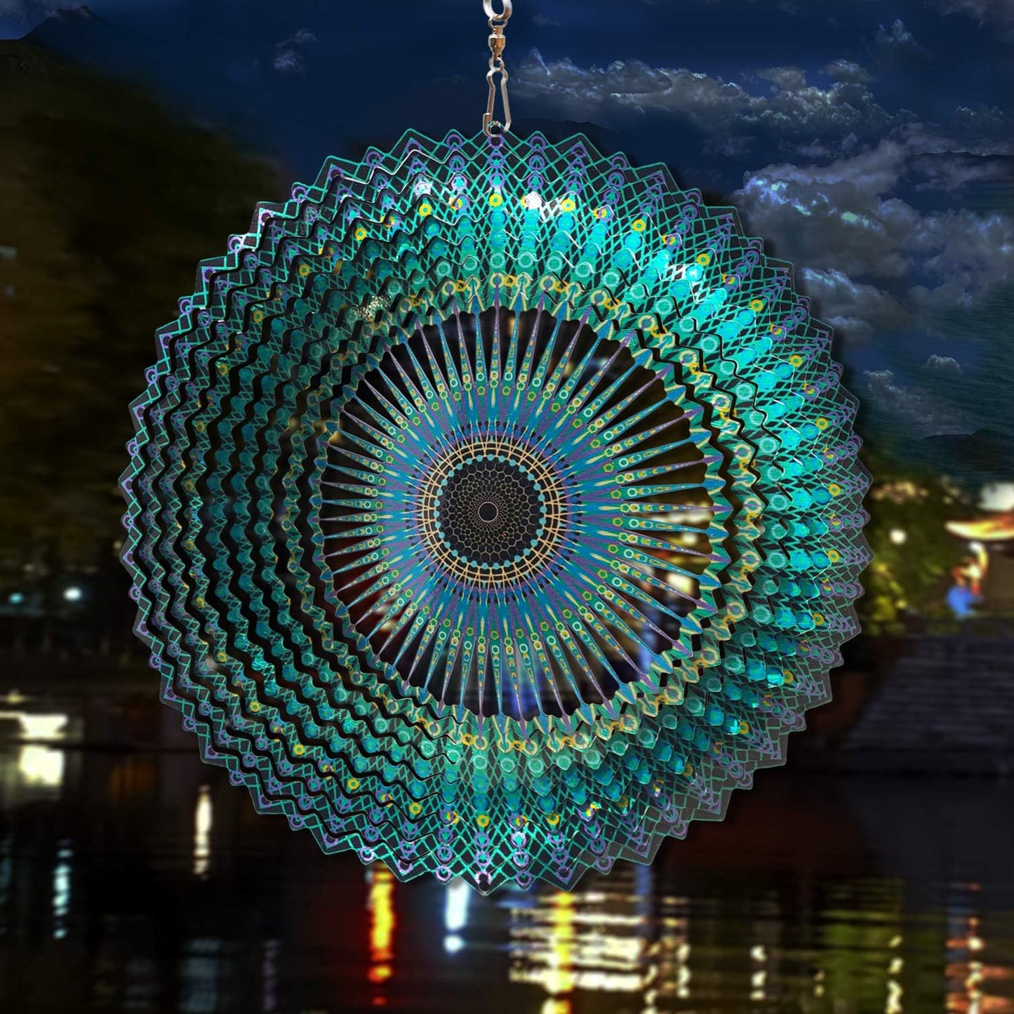 FONMY Wind Spinner Mandala Starry Sky 12 inch 3D Stainless Steel Laser Cut Metal Art Geometric Pattern - Hanging Wind Spinner, Kinetic Yard Art Decorations - Indoor/Outdoor Décor