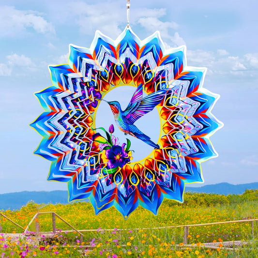 Hummingbird Wind Spinner,Hanging Wind Spinners Outdoor for Garden Decoration，15.7 inch 3D Stainless Steel Wind Sculpture for Indoor/Outdoor Decor