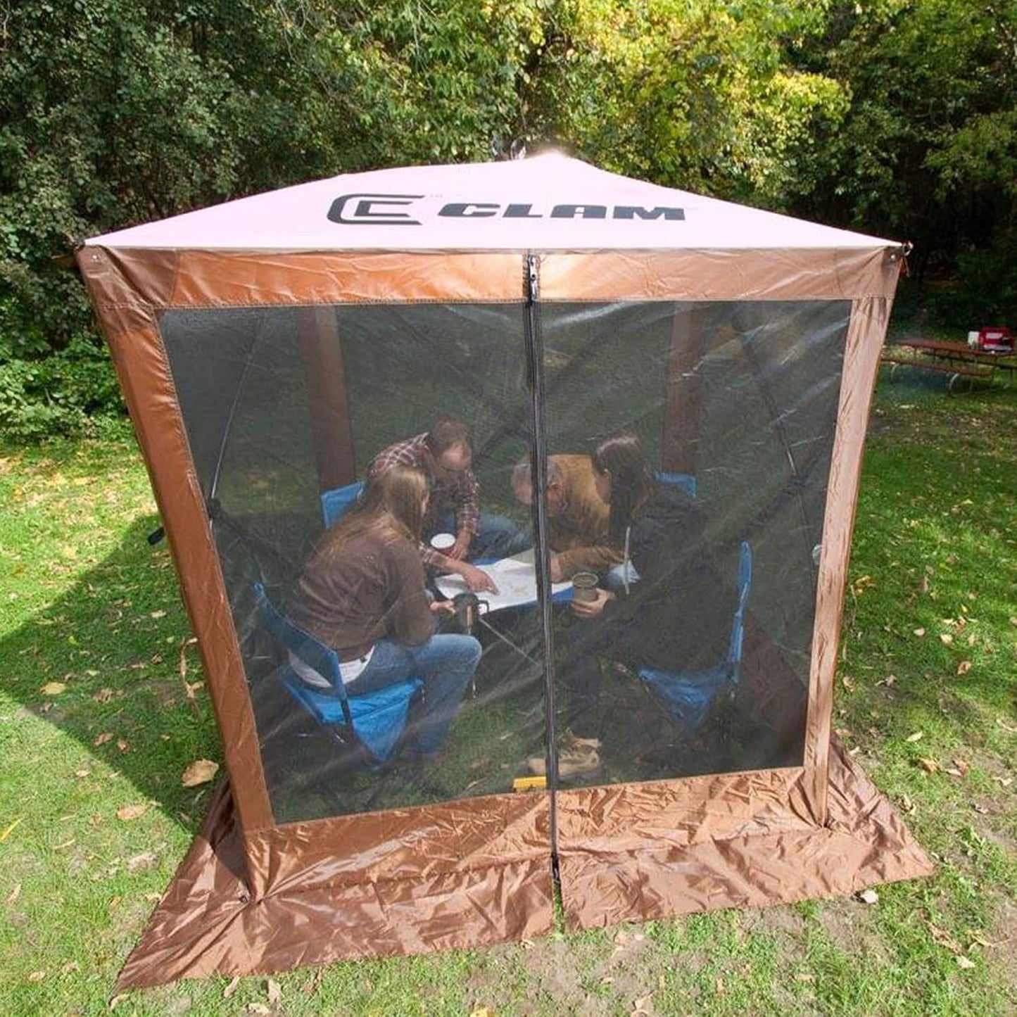 CLAM Pop Up Screen Tent, Outdoor Camping Gazebo Canopy, Traveler, 6' x 6', Brown