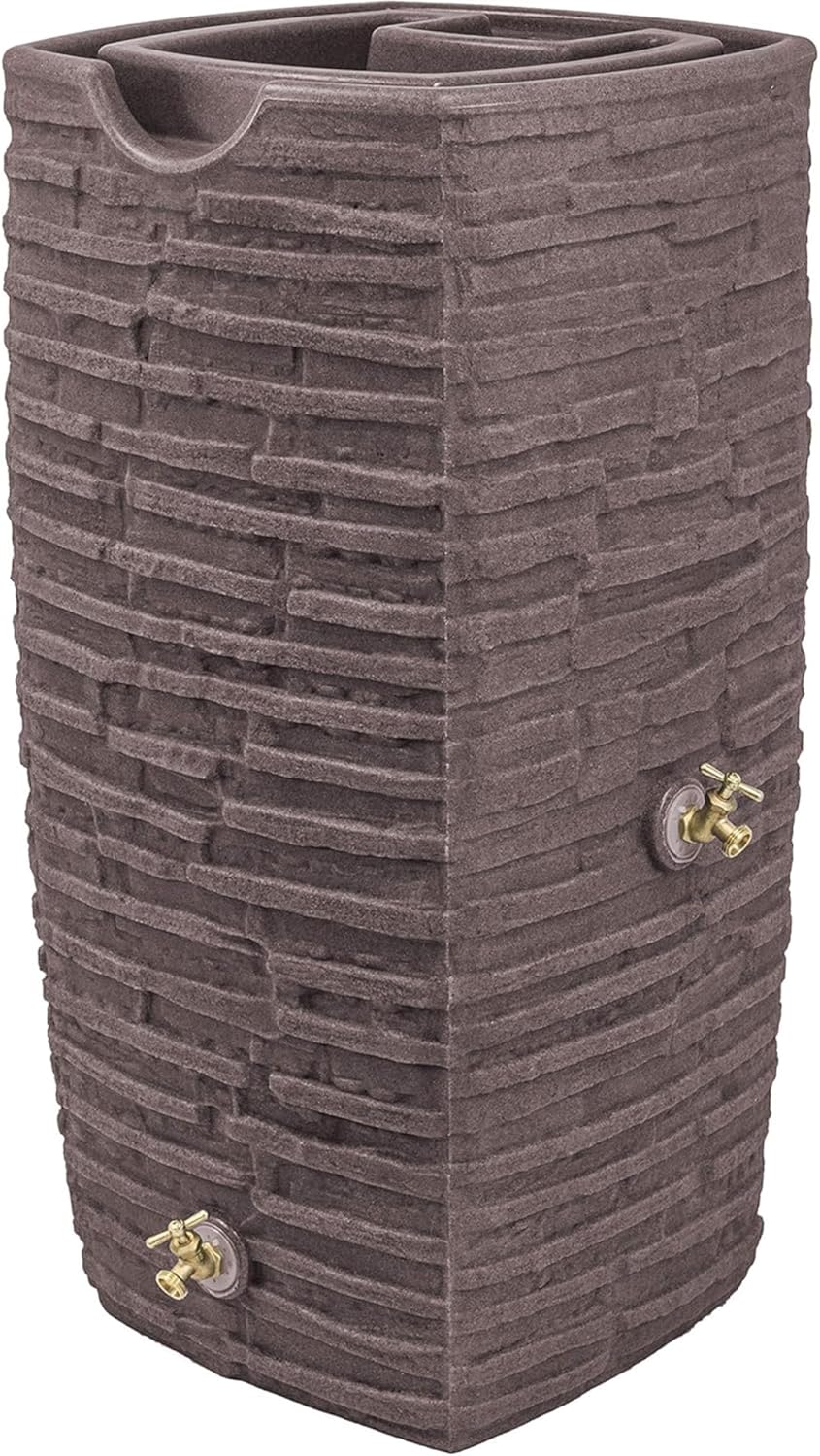 Good Ideas Impressions Riverwalk Rain Water Collection Barrel, Red Brick, 50 Gallon - Faux Slate Rock Rainwater Catcher, Plastic Storage Drum with Dual Robust Metal Spigots & Fine Mesh Screen