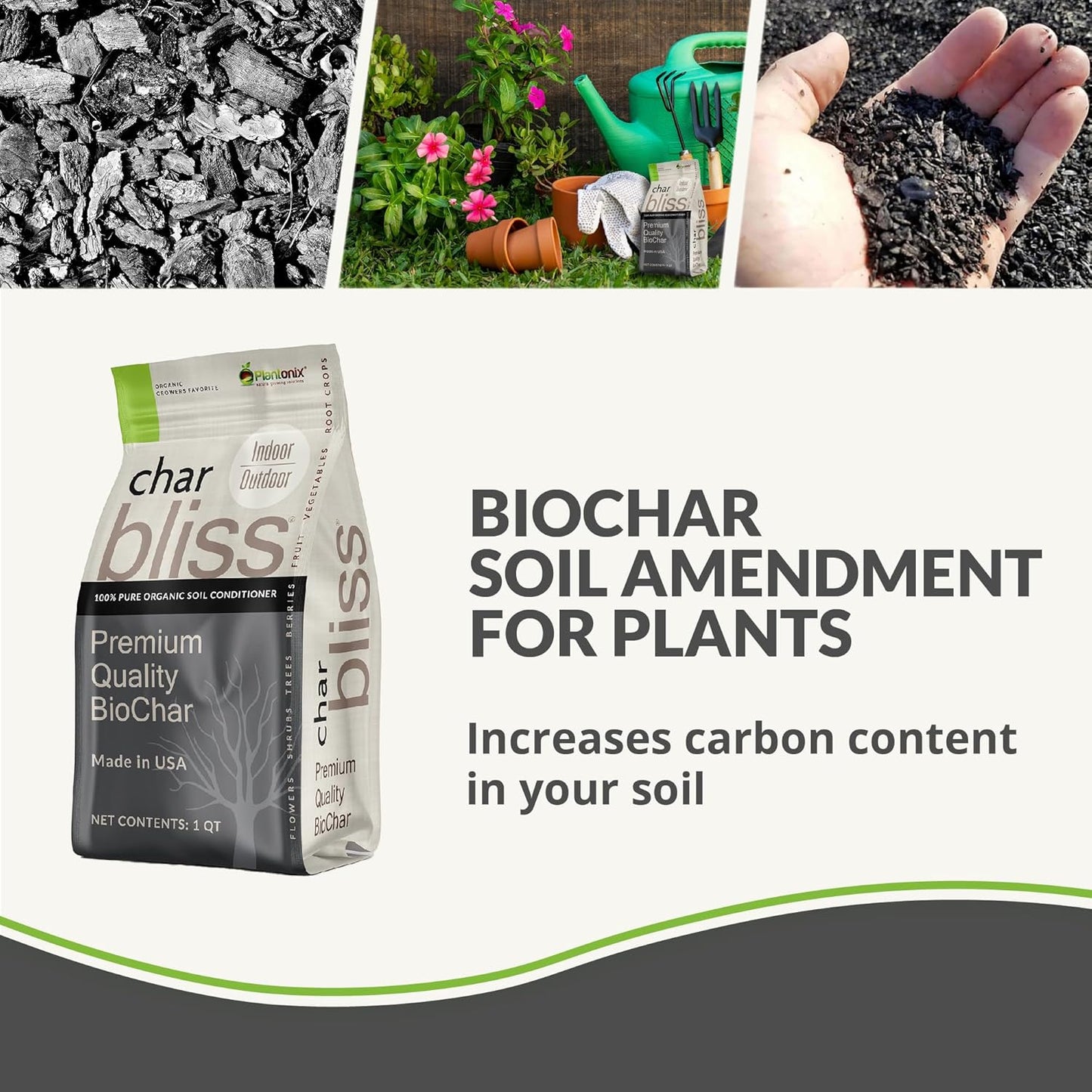 Char Bliss (1 Cubic Ft) - Organic Biochar for Plants - OMRI-Listed Biochar Soil Amendment Organic - Horticultural Charcoal for Plants, Gardening, & Potting Soil - 100% Natural and Renewable Bio Char