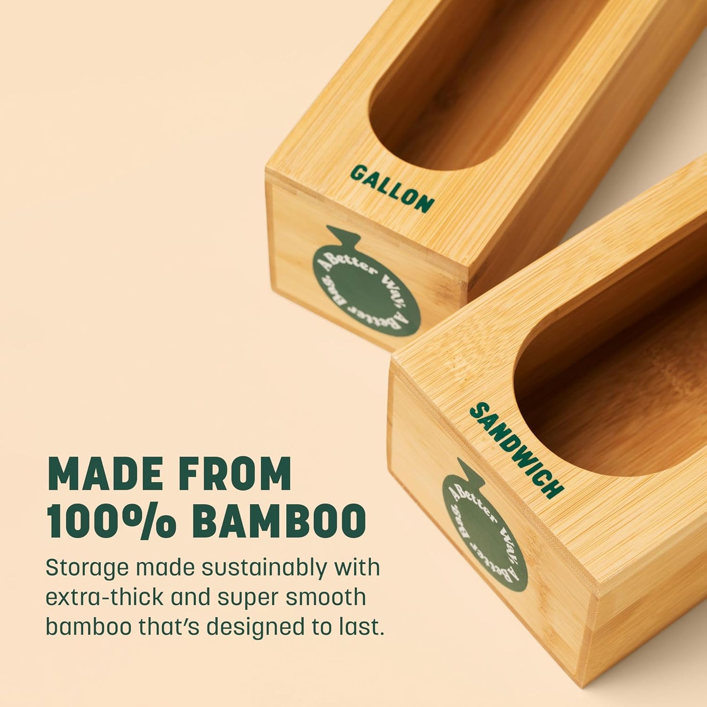 HoldOn Bamboo Gallon Bag Holder - Bamboo, Simple, Individual Organizer, Extra Thick - Food Storage Bag Holder, Space Saving, Renewable Material, Clutter Free