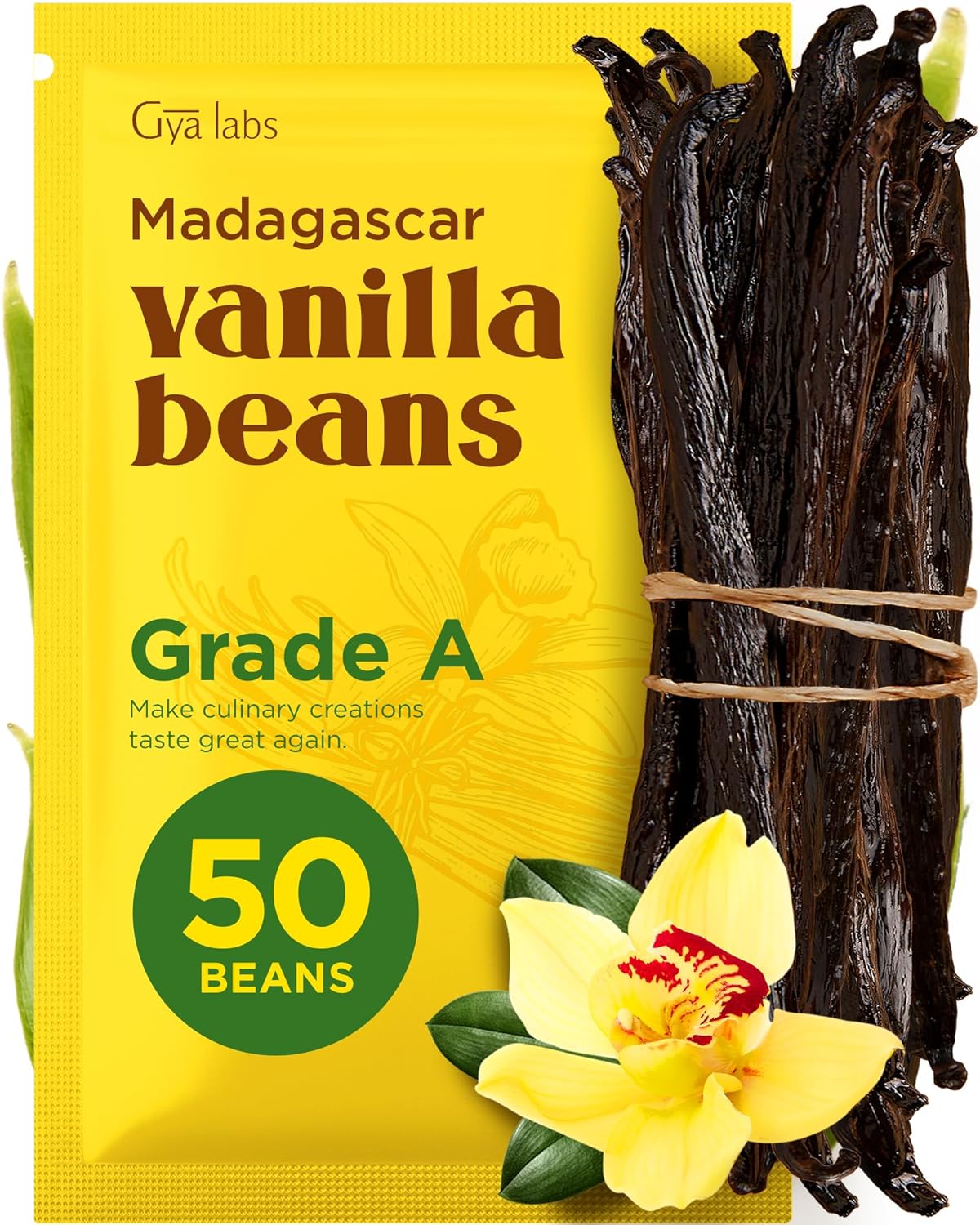 Gya Labs 50 Madagascar Vanilla Beans for Making Vanilla Extract, Baking - Grade A - 5-7 Inches (12 to 15 CM) long, Caviar Rich, Flavorful Fresh Pods