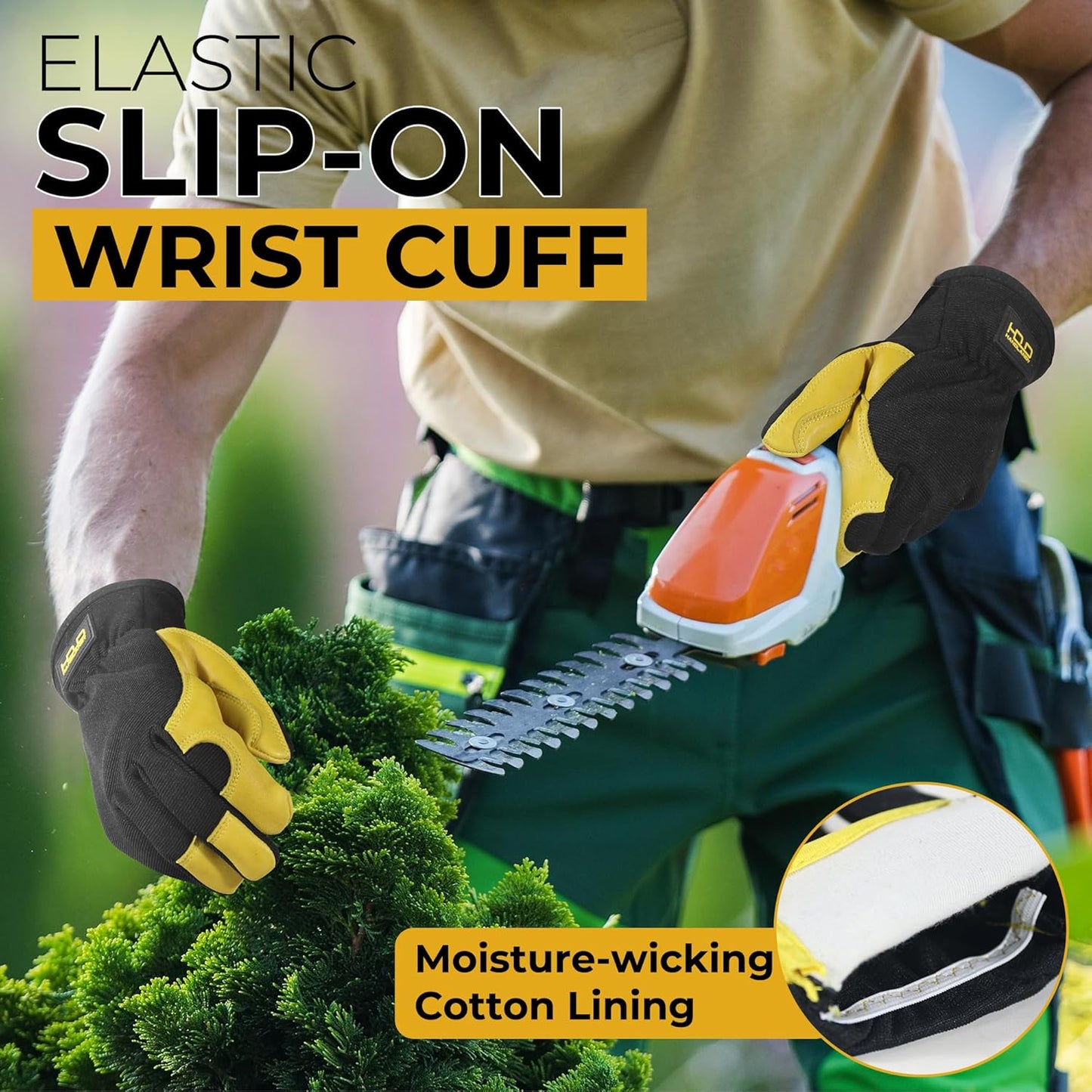 HANDLANDY Leather Work Gloves for Men & Women, Reinforced Durable Garden Gloves, Cowhide Working Glove for Gardening