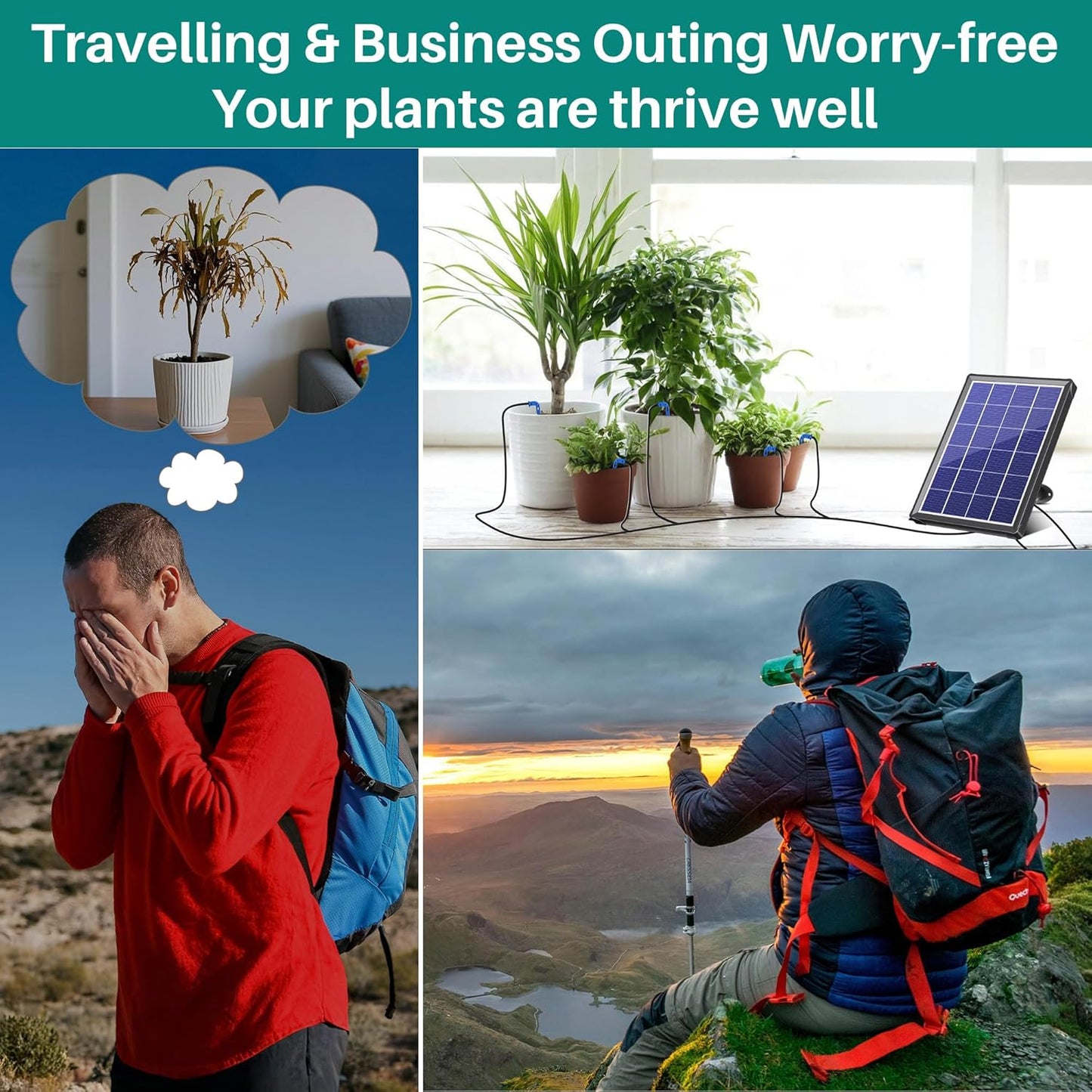 Biling 4W Solar Drip Irrigation System with Digital Programmable Smart Watering, 2200mAh Battery Backup for 15 Potted Plants Outdoor Indoor Garden