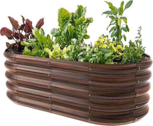 4x2ft Oval Galvanized Raised Garden Bed Kits 16" Tall Outdoor Large Metal Modular Planter Box 9-in-1 Raised Beds for Gardening,Vegetables,Fruits,Flowers & Herbs (Brown)