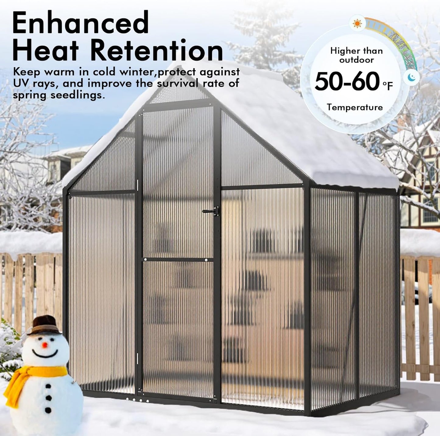 6×4FT Greenhouse for Outdoors, Walk in Green Houses for Outside and Winter Garden Planting, Enhanced Aluminum Mini Greenhouse Withstands Bad Weather to Protect Vegetable or Plants