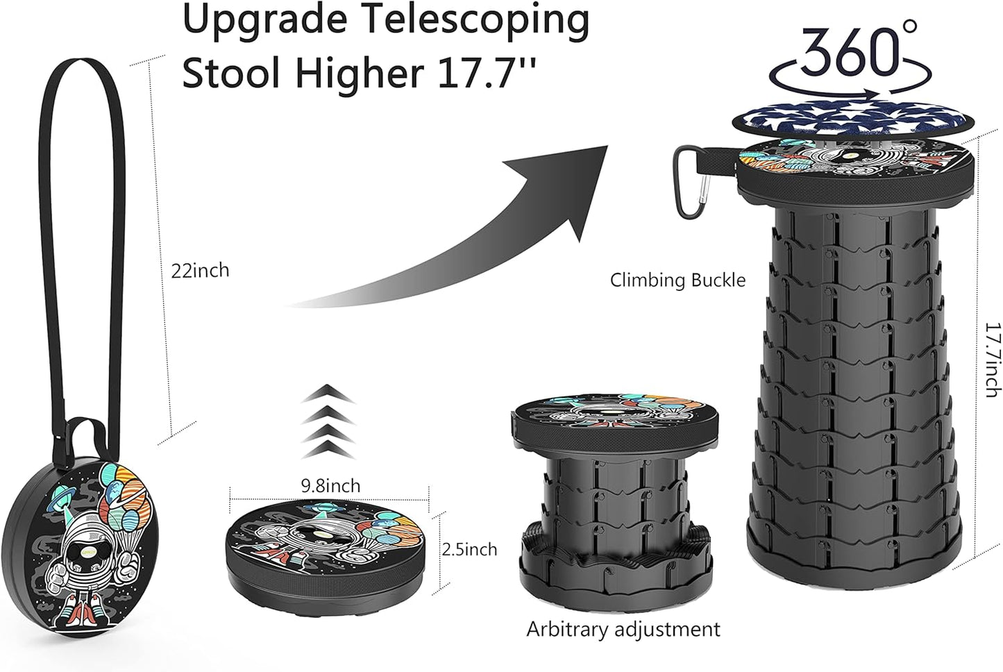 ALEVMOOM Upgraded Portable Collapsible Folding Stool with Cushion Retractable Telescoping Stool for Adults Sturdy Capacity 440lbs Camping Chair for Outdoor Hiking Garden with Bag