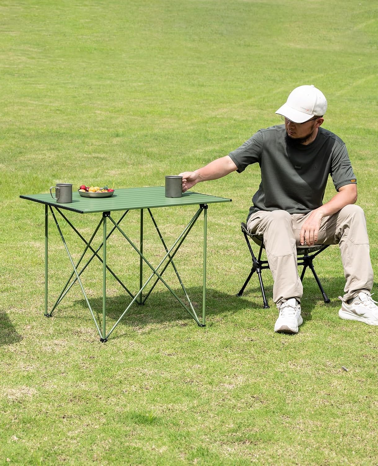 iClimb Ultralight Compact Camping Folding Table with Carry Bag (Reinforced Green - XL)