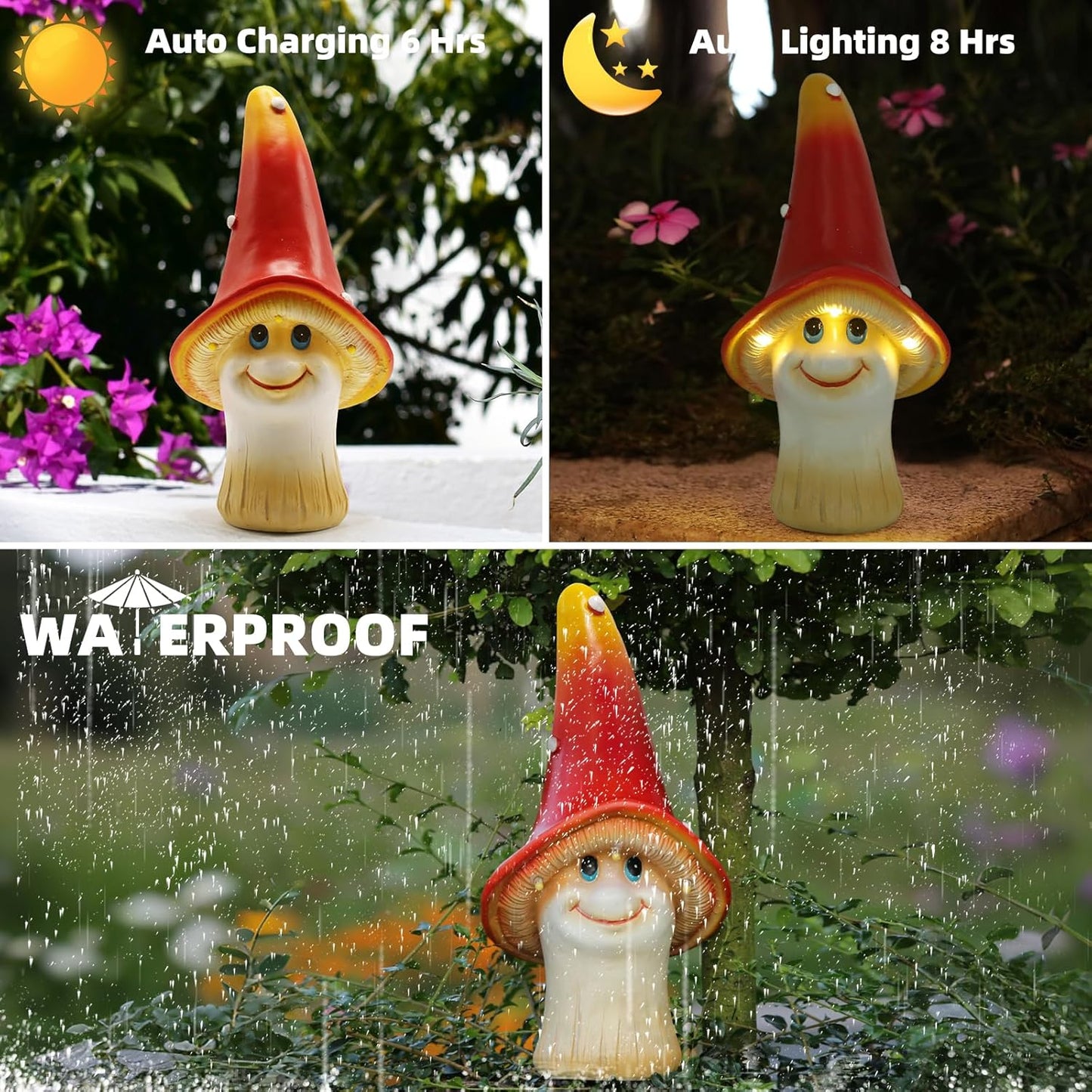 Solar Garden Large Mushroom Decor Outdoor Statue - Mushroom with LED Waterproof Sculptures Lights, Cute Mushroom Pond/Yard Statues Outside Decoration, Home, Lawn, Patio, Resin Fairy Ornament
