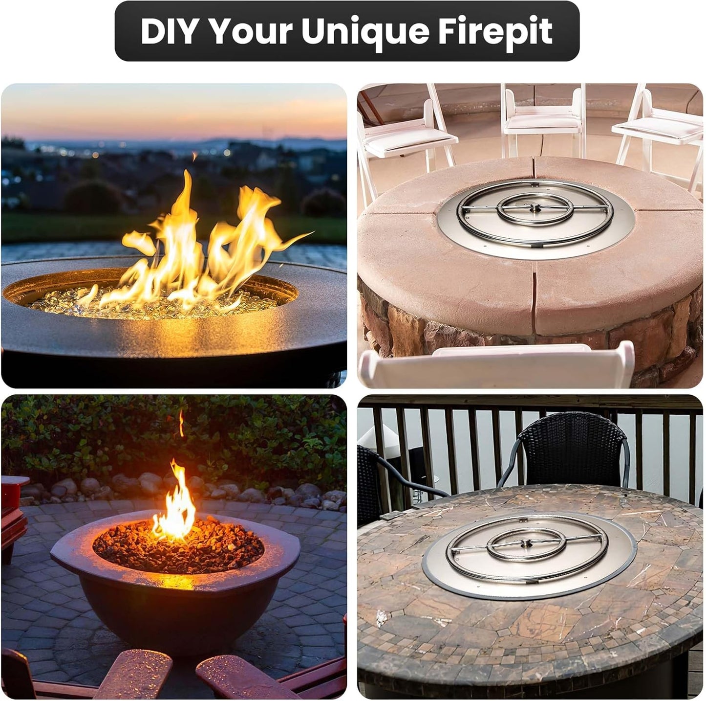 Stainless Steel Fire Pit Burner Pan & Ring Standard Kit with Spark Ignition for Natural Gas, 30-Inch Pan, 24-Inch Ring, 150,000 BTU Max