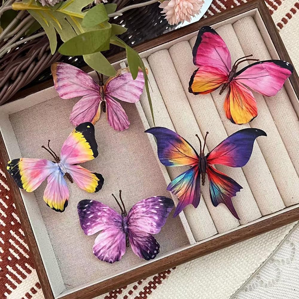 Artificial Butterfly, 3D Artificial Butterfly Clips,Silk Floral Butterflies, Suitable for Home Decoration, Flower Arrangement and Foil The Festive Atmosphere (8 Pcs)
