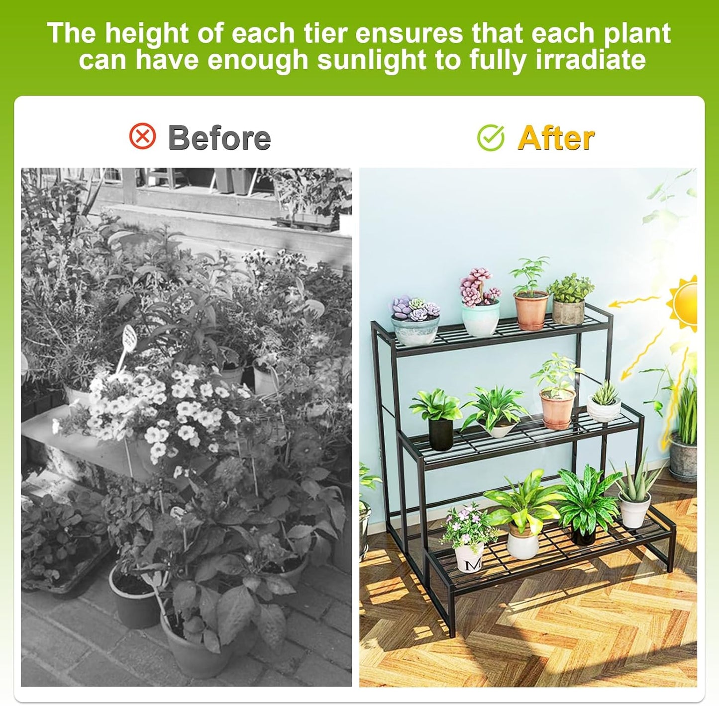 3 Tier Metal Plant Stand Indoor Outdoor, Ladder Flower Pot Holder Plant Stands, Stackable Heavy Duty Tall Plant Shelf Flower Pot Holder for Garden, Display Rack