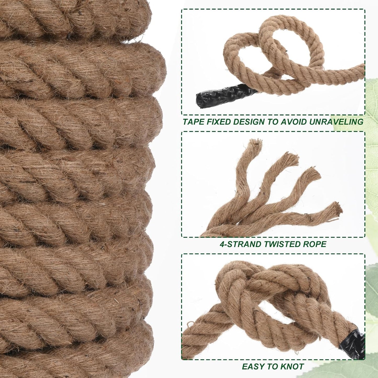 PATIKIL Jute Rope 1-1/2 Inch x 100 Feet Twisted Manila Rope Jute Rope Natural Thick Jute Rope Twine Burlap Rope for Docks Railings Bundling Craft Tug of War Decorating