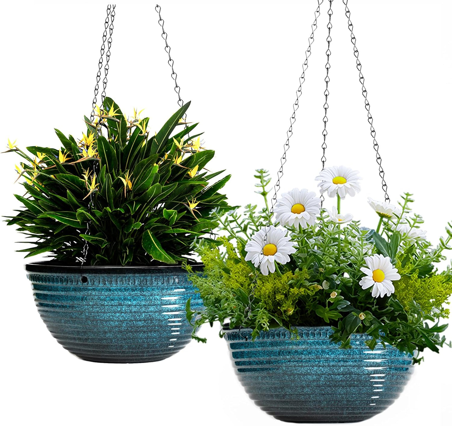 12 inch Large Hanging Planters for Indoor Outdoor Plants, Set of 2 Glazed Hanging Flower Pots with Drainage Hole, Hanging Baskets for Garden Home Porch Decor
