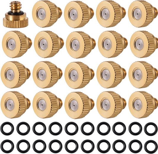 20 Pack Brass Misting Nozzles with 20Pc Brass Misting Nozzles O Ring,Heavy Duty Misting Nozzle 0.02" Orifice (0.5 mm)10/24 UNC for Outdoor Cooling System Dust Control