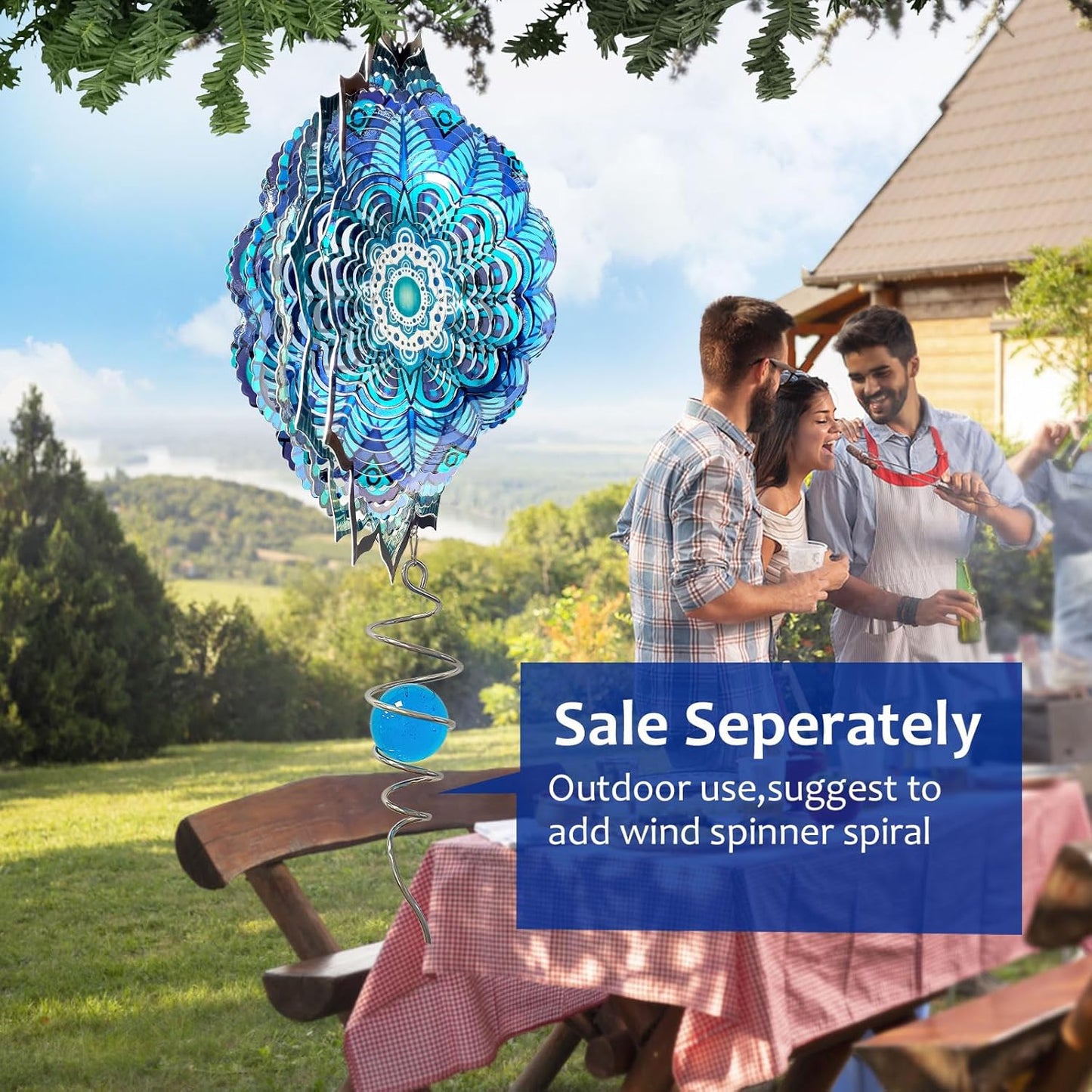 Goolyrusim Wind Spinner Mandala Rich Blue 12inch 3D Stainless Steel Wind Spinners Laser Cut Metal Hanging Wind Sculptures Kinetic Yard Art Decoration Garden Ornament Indoor/Outdoor Décor Worth Gift