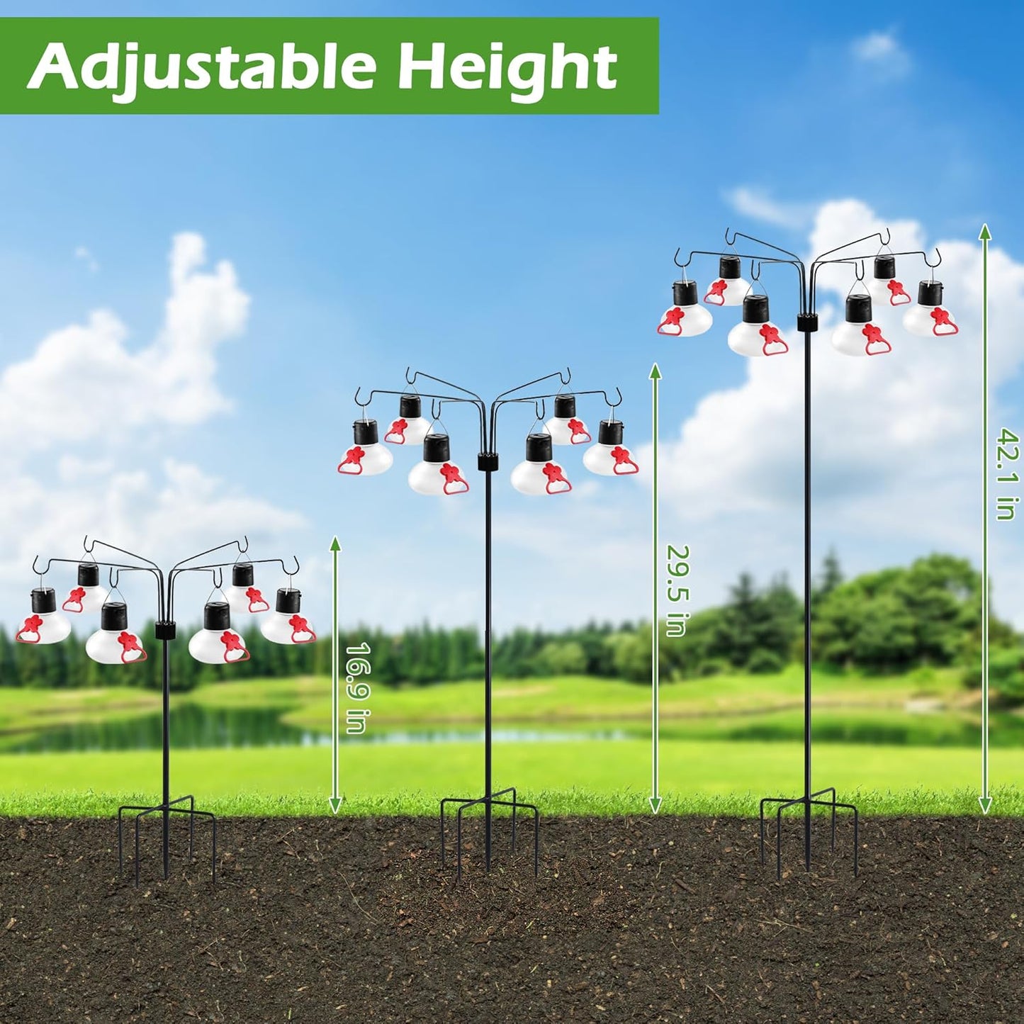 Solar Hummingbird Feeders for Outdoors Decorative Hummingbird Feeders Stand 6 Feeding Stations Never Leak Garden Decor Backyard,Gifts for Women Mom