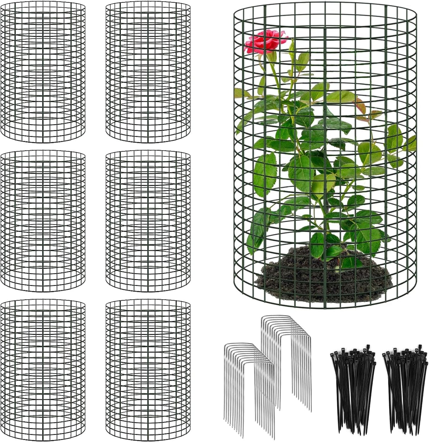 18 Pcs 24'' x 12'' Large Wire Plant Protector from Animals, 6 Pack Metal Plant Cage Chicken Wire Cloche with Ground Stakes and Nylon Tie to Keep Animals Out, Garden Protection Bunny Barricade
