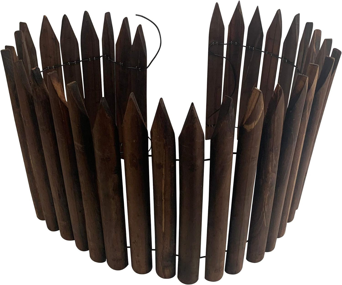 Worth Garden Wooden Short Fence Edging - Burnt Wood Finish Outdoor Lawn Landscape Edging - Flexible Decorative Border - Tree Fence - 11.8'' H x 42'' L - K624A05