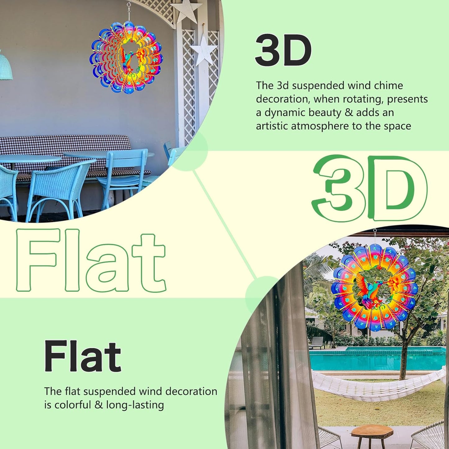 Wind Spinners Outdoor Hummingbird Art12 inch 3D Stainless Steel Laser Cut Metal Art Geometric Pattern Wind Sculpture Hanging for Yard Garden Decorations Gifts Outdoor